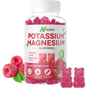 Potassium Magnesium Gummies, New Formula Calm Magnesium Glycinate Gummies, Chewable Gummy Supplements for Leg Cramps & Muscle, Raspberry Flavor 90 Count