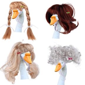 4pcs Porch Goose Wigs with 4 Hair Clips, Goosey Braid Wig Hair Funny Outfit Clothes Accessories Costume for Lawn Cement Duck Statues Yard Outdoor Garden Desk Decor