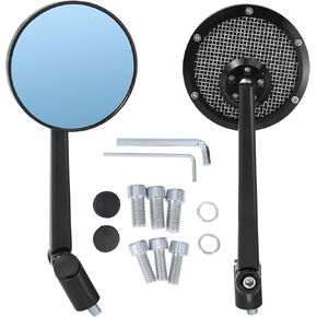 1 Pair Motorcycle Rear View Mirrors Universal Aluminum Blue Handlebar Mirrors Black Straight Handle Type
