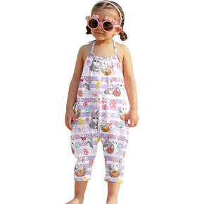 Toddler Girls Romper Kid Halter Backless Jumpsuit Pants Clothes With Pocket Size 1-5T