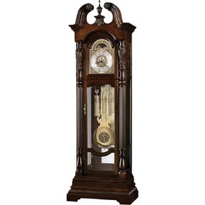 Howard Miller Sycara II Floor Clock, Arabic Numerals with Wood Finish with Triple-Chime Movement, Swan-Neck Pediment Illuminated Ambassador Timepiece Home Decor for Bedroom & Living Room