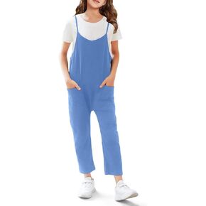 Kislio Girl's Casual Sleeveless Jumpsuits Spaghetti Strap Loose Romper Kids Long Pants with Pockets Summer Clothes Outfits