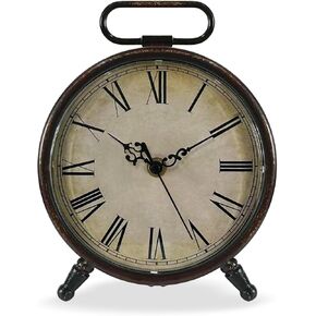 Vintage Desk Clock, 8 Inches Silent Non-Ticking Battery Operated Metal Table Top Clock for Bedroom, Living Room, Office, Shelf Decor (Brown)