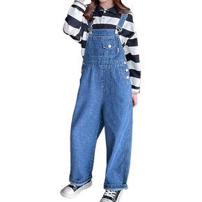 3-14 Years Kids Big Girls Jumpsuits & Rompers Distressed Bib Denim Overalls Blue Long Jeans Stretchy Ripped Jeans