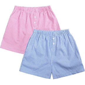 Flygo 2 Pack Girls Cotton Shorts Summer Gingham Germas