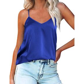 Ekouaer Womens Silk Satin Tank Tops V Neck Camisole Spaghetti Strap Top Summer Basic Blouse