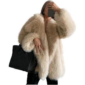 Shaggy Overcoat Outerwear Light Beige Faux Fur Warm Coat Women's Fashion Puffy Fur Jacket Sweater