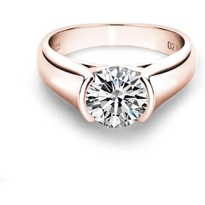 2 Carat Moissanite Half Bezel Set Ring for Women Platinum-Plated Silver D color VVS 8 mm Moissanite Solitaire Engagement Promise Band