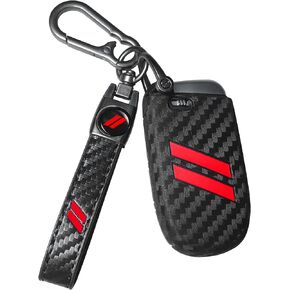 YOSRTER Key Fob Cover with Keychain for Dodge Charger Durango Challenger Journey Dart Remote Control Key Fob Protect Shell Key Holder for Dodge Accessories (Carbon Fiber red Trim)