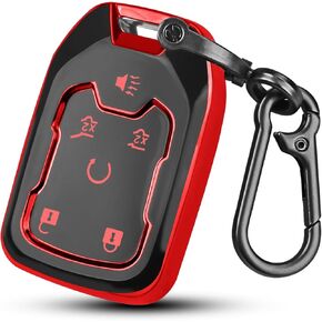QBUC for GMC Key Fob Cover with Keychain,5 Button Soft TPU GMC Key Fob Cover,Fit for GMC Acadia Sierra Terrain and Chevy (red, 5 Button)