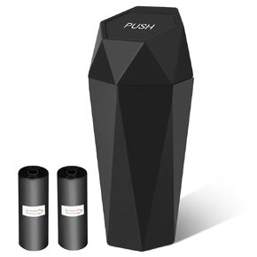 Car Trash Can Bin with Lid, Small Car Garbage Can with Trash Bags Diamond Design Leakproof Mini Car Accessories Trash Bin Car Dustbin Organizer Container for Car Office Home