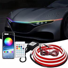 Car led Hood Lights,Multicolor 120modes (70 Inch) 12V, Dynamic car Hood led Strip,Multi Color neon Light kit for car Hood