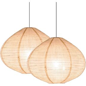 2PCS 16-inch Handmade Linen Pendant Light Shades Fabric Lampshade, Minimalist White/Beige, Foldable Hanging Lanterns for Bedroom, Living Room, Kitchen showcase window House Gift Idea