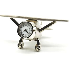 Aeroplane Miniature Table Clock with Rotating Wheels, Stylish Analog Desk Clock & Paper Weight, Manual Adjustment, Easy Battery Replacement, Students, Vintage Decor for Home & Office