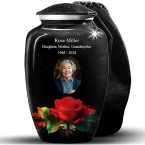 Urns for Human Ashes - Made in U.S.A Flower Urn, Cremation Urn - Funeral Urn for Ashes for Women & Man, Decorative Urns - Rose Urn, Large