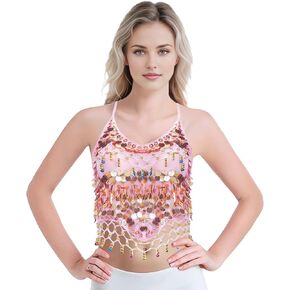 MUNAFIE Belly Dance Top - Adjustable Costume Top for Professional Performances & Cosplay Pink