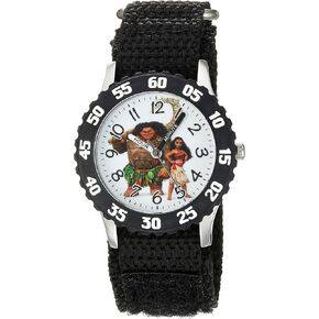 Disney Moana Kids' Bezel Stainless Steel Time Teacher Analog Nylon Strap Watch