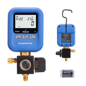 المقاييس الرقمية HVAC ، R12 ، R22 ، R134A ، R410 ، R502 ، R1234Y مقياس الضغط الفراغ المقياس مع LCD Sight Glass 22 Sidgerants Detection Gauge Test Test For AC Charging (Blue)