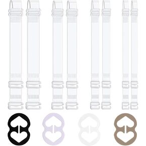 Clear Bra Straps, 4 Pairs Invisible Bra Straps And 4 Pcs Bra Strap Clips, Adjustable Bra Straps Replacement 10/12/15/18mm Wide, Bra Clips to Make Racerback