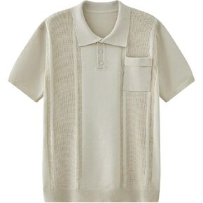 Men's Casual Slim Fit Knit Polo Shirts Business Texture Lightweight Short Sleeve Sweater T Shirt