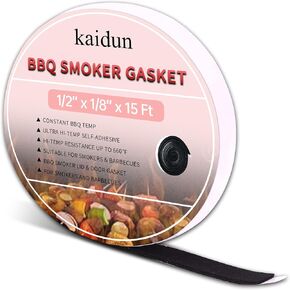 High Heat BBQ Smoker Gasket, Black Self Stick Grill Seal Tape, Charcoal Grill Sealer, Smoker Door & Lid Gasket Adhesive Sealing Tape for Barbecue Replacement, 1/2" x 1/8", 15 Ft