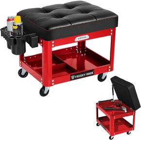 Rolling Mechanic Shop Stool with Wheels, Garage Mechanics Stool with 2 Layer Repair Tools Tray, Padded 360°Swivel Automotive Roller Creeper Seat Shop Chair, Heavy Duty, 330 LBS Capacity, Pink