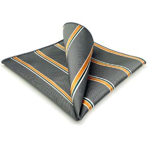 S&W SHLAX&WING Striped Mens Pocket Squares Dark Grey with Orange Stripes for Suits