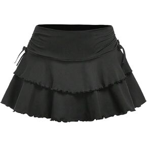 Girl's Bowknot Ruffle Layered Skirts A Line Lettuce Trim Mini Skirt with Built in Shorts