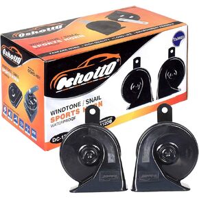 12V Car Horn- Trumpet Sound 2Pc Set Black
