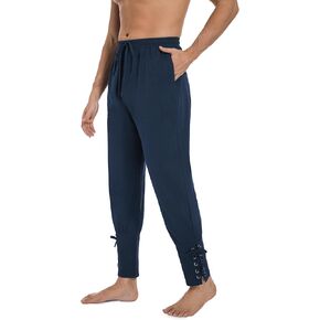 AIFARLD Mens Medieval Ankle Banded Pants Vintage Pirate Viking Cotton Lace Up Tapered Renaissance Costume Trousers in Kuwait