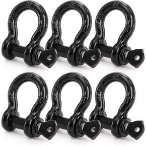 Bekith 6 Pack 1/2 "D Ring Shackle 2.0 Ton (4000 lbs) مع دبوس المسمار ، قيود D الثقيلة لحزام السحب ، الرافعة ، استرداد مركبات الشاحنات على الطرق الوعرة ، الأسود