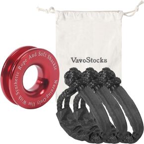 3 PCS 1/2" x 22 Inch Synthetic Soft Shackles and Red Recovery Ring Kit with Storage Bag for Sailing SUV ATV Truck Jeep Off-Road Vehicle Recovery (Red Shackles)