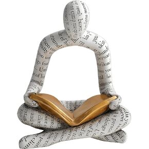 Modern Reading Figure Statue, Home Decor Thinker Statue, Abstract Art Ornament, Reading Sculpture Decor for Bookworms in Family, Office, Living Room, Ideal for Shelves, Desks or Tables (White)