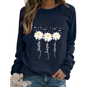 eadinve نساء Crewneck Daisy طباعة بلوزات طويلة الأكمام