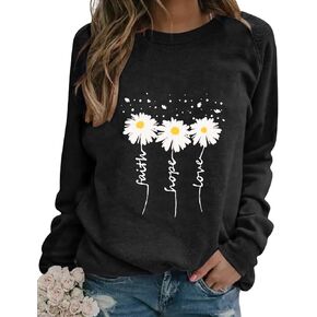 eadinve نساء Crewneck Daisy طباعة بلوزات طويلة الأكمام in Kuwait