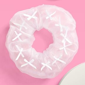 xo, Fetti Sheer White XL Bow Scrunchie | Bachelorette Party Accessory, Bride to Be Hair Tie Favor, Bridal Shower Headwear, Bridesmaid Gift, Wedding Supplies, Engagement Outfit