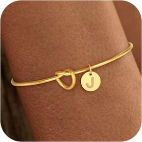Gold Initial Bracelets for Women - 14K Gold Plated Knot Bracelets, Wedding Bridal Party Gifts Women Gold Bracelets Teen Gifts Trendy Stuff