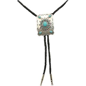 M&F Western 22232 Men Bolos Rectangle Neck Tie, Turquoise Stone & Silver
