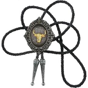 Jeilwiy Western Bolo Tie for Men Wedding Native American Cowboy Necktie Vintage Black Bolo Tie Gold