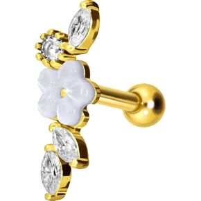 Piercingline Surgical Steel Helix Piercing Jewelry Flower + Crystal Leafs Screw Back Strains للنساء والرجال