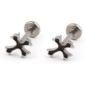 2Pcs 20G Black Cross Lip Rings Stainless Steel Lip Studs Labret Monroe Medusa Piercing Jewelry Cartilage Earrings for Women Men