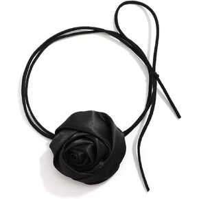 Vintage Rose Flower Long Wrap Necklace Suede Rope Tassel Tie Necklace Handmade Satin Flower Elegant Jewelry for Women and Girls