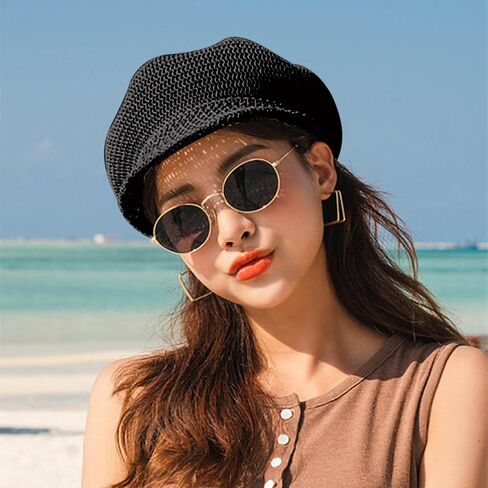 Womens Newsboy Cap Summer Straw Woven Beret Cap Vintage Visor Cap Cabbie Cap in Saudi Arabia