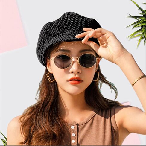 Womens Newsboy Cap Summer Straw Woven Beret Cap Vintage Visor Cap Cabbie Cap in Saudi Arabia