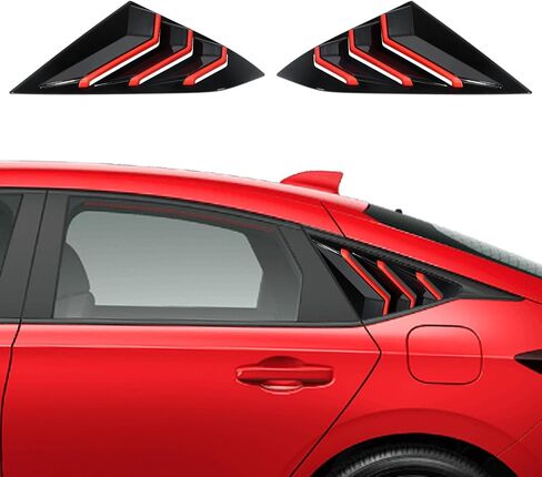 Flixon for 10th Gen Civic Rear Side Window Louvers Air Vent Scoop Shades Cover Blinds Compatible with Honda Civic Sedan 2021-2016 Racing Style Triangular Window Louvers Blinds Civic (Carbon Fiber Red) in Saudi Arabia