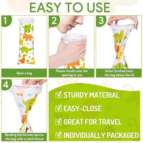 50Pcs Kids Vomit Bags Disposable Cartoon Emesis Bags Leak Proof Self Sealing Barf Bags Portable Throw Up Bags for Motion Car Air Sea Sickness Nausea Travel in Saudi Arabia