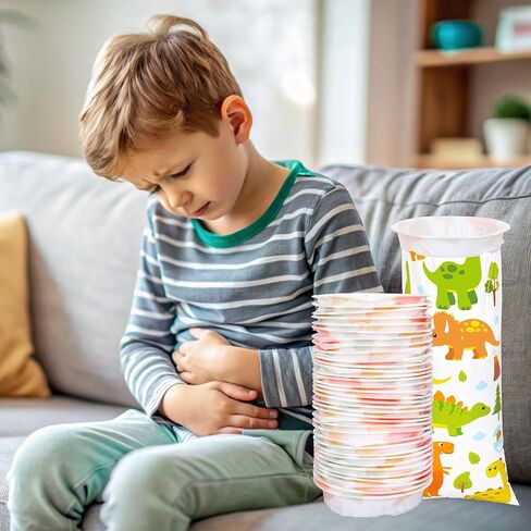 50Pcs Kids Vomit Bags Disposable Cartoon Emesis Bags Leak Proof Self Sealing Barf Bags Portable Throw Up Bags for Motion Car Air Sea Sickness Nausea Travel in Saudi Arabia