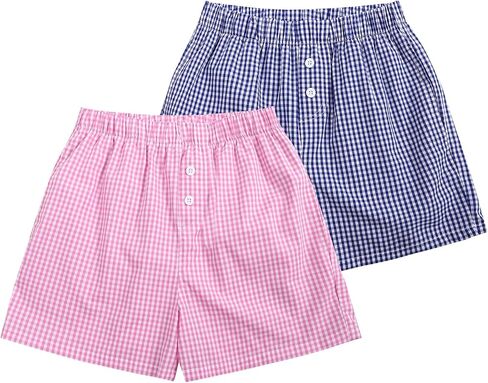 Pehmea Girls 2 Pack Cotton Shorts ، Kids Plaid Print Elastic Weist Disual Short Summer Beach Bants مع جيوب لمدة 5-12 سنوات in Saudi Arabia