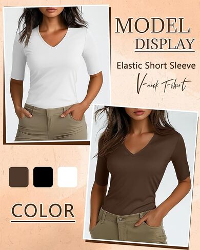 Ficerd 3 Pack Women's Half Sleeve V Neck T Shirts, Mid Elbow Length Sleeve Shirt Slim Fit Tunic Top Casual Summer Tee in Kuwait