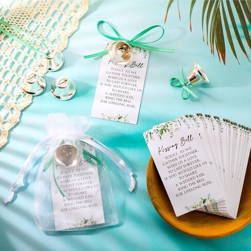 Fumete 300 Pieces Wedding Bells Party Favors for Guests with Cards and Carry Bags Mini Silver Kissing Bells Reception Supplies in Saudi Arabia